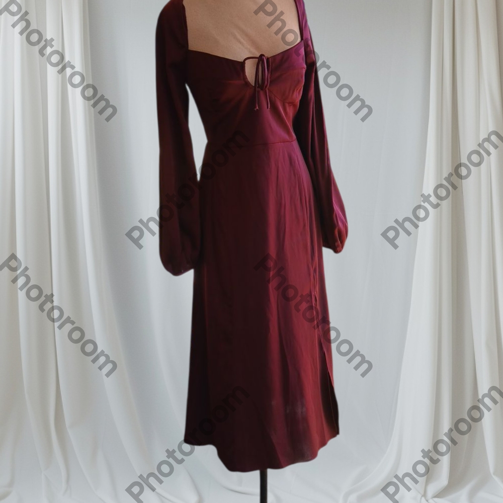 Wayf Burgundy Midi Dress with Long Sleeves